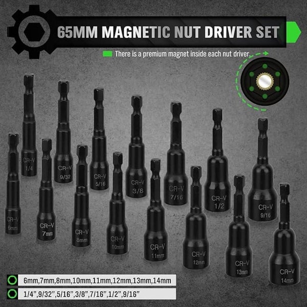 Swanlake 39Pcs Magnetic Hex Nut Driver Master Kit 1/4" Quick Change Shank Sae An Carousel 2