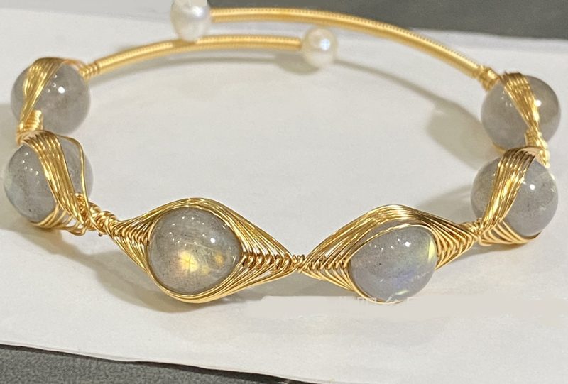 *CLEARANCE* Genuine Moonstone Cuff Bangle / 14KGP Gold Carousel 1