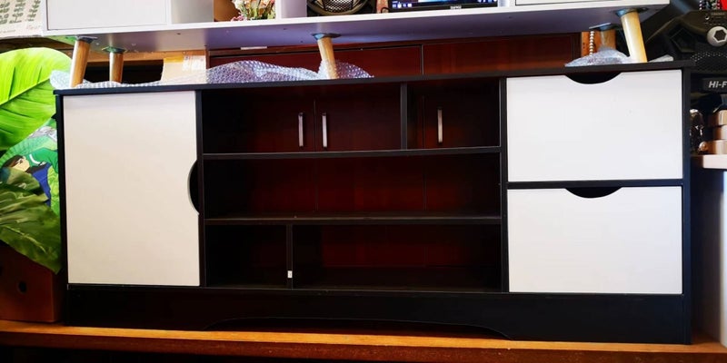 Entertainment Unit TV Stand Cabinet 1.4m Black and White 57cm tall 1 door Carousel 2