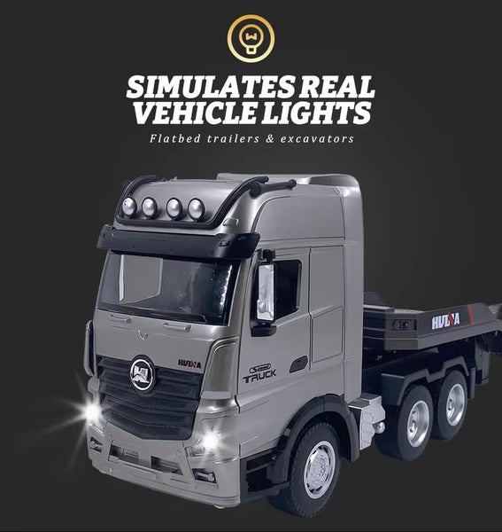 HUINA 1522 1:18 GREY FLATBED TRUCK with Static Digger (Hui Na) Carousel 2