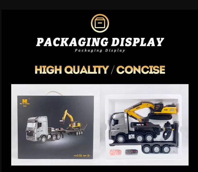 HUINA 1522 1:18 GREY FLATBED TRUCK with Static Digger (Hui Na) Carousel 13