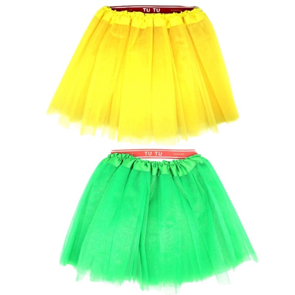 2x Tulle Ballerina Tutu Small, 3-Layer Children s Costume Skirt - Yellow & Gr... Carousel 1