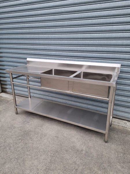 Stainless Steel Double Sink Bench & Undershelf 1800 x 600 x 900mm Carousel 2