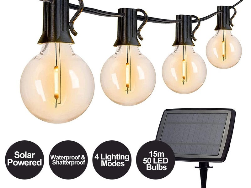 Solar Powered Festoon String Lights 15m with 50 Bulbs Carousel 1