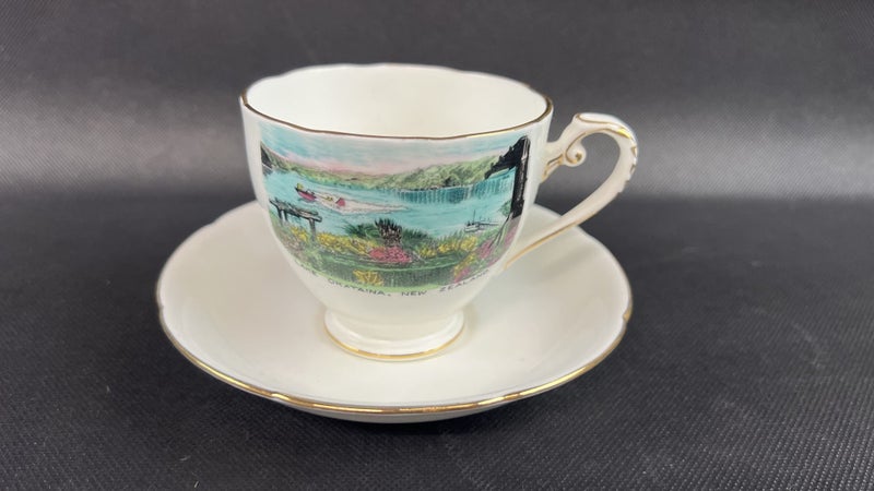 Vintage "Lake Okataina, New Zealand" Grafton China Cup & Saucer Set - Lot Q836 Carousel 1