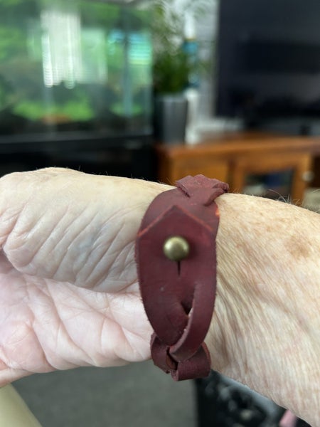 Real Leather handmade Braided Bracelet 22 cm - Red Carousel 2