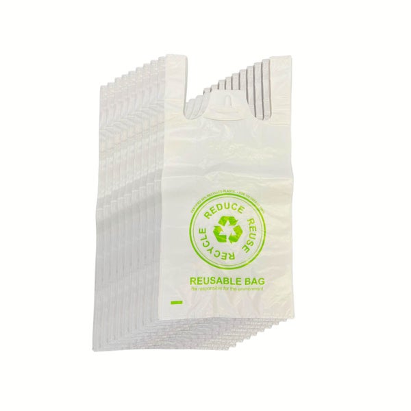 1000x Medium Reusable Plastic Singlet Shopping Bags 80% Recycled 38UM Compliant Carousel 1