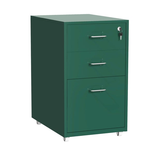 Gorilla Office - Mobile Metal 3 Drawer Cabinet - Pine Green Carousel 1