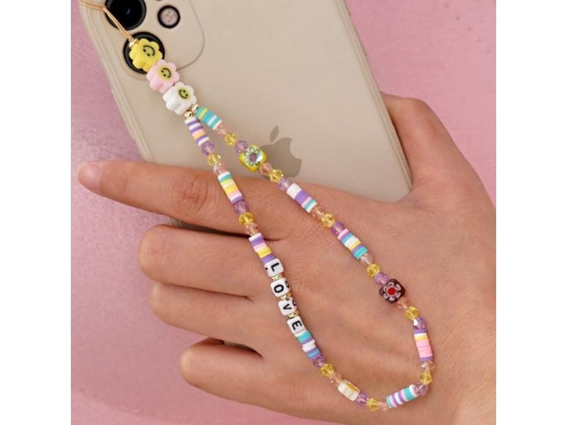 Colorful Acrylic Bead Smile Mobile Phone Chain Cellphone Strap Anti-lost Carousel 1