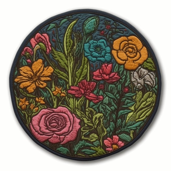 Tulips Closeup Embroidered Applique Patch -Flower Badge Nature Iron-on Carousel 1