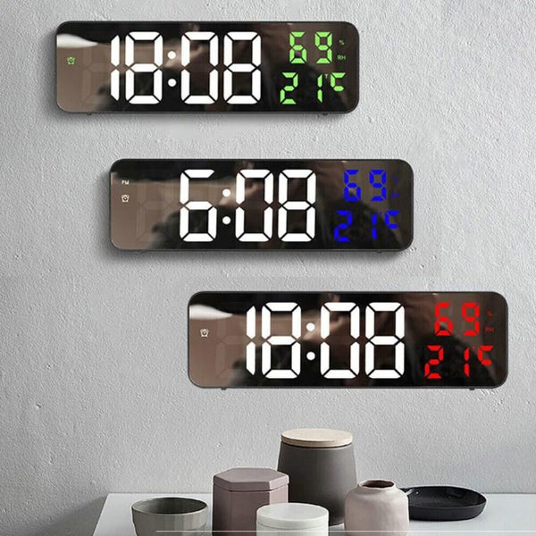 LED Display Digital Wall Clock Decor w/ Time Temperature Humidity Digital Alarm Carousel 1