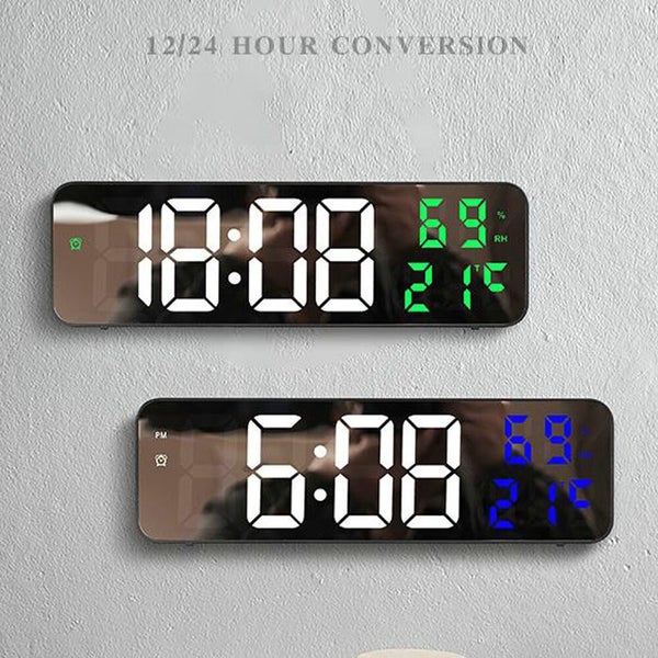 LED Display Digital Wall Clock Decor w/ Time Temperature Humidity Digital Alarm Carousel 2