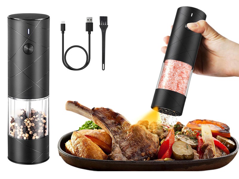 Electric Salt Pepper Grinder Set Rechargeable Adjustable Coarseness Mill Black Carousel 1