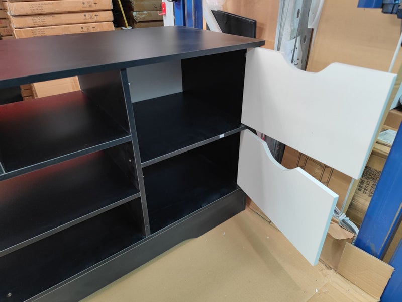 Entertainment Unit TV Stand Cabinet 1.4m Black and White 57cm tall 1 door Carousel 5