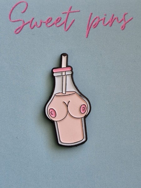 Boobie milk bottle - Funny bold enamel pin Carousel 1