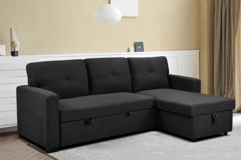 Hogan Button Sofa Bed Woven Fabric Velvet Black Carousel 1
