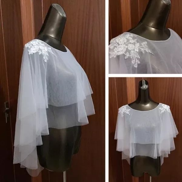 White/ivory Tulle Wedding Shrug Wrap Shawl Jacket For Black Short Shawl Carousel 1