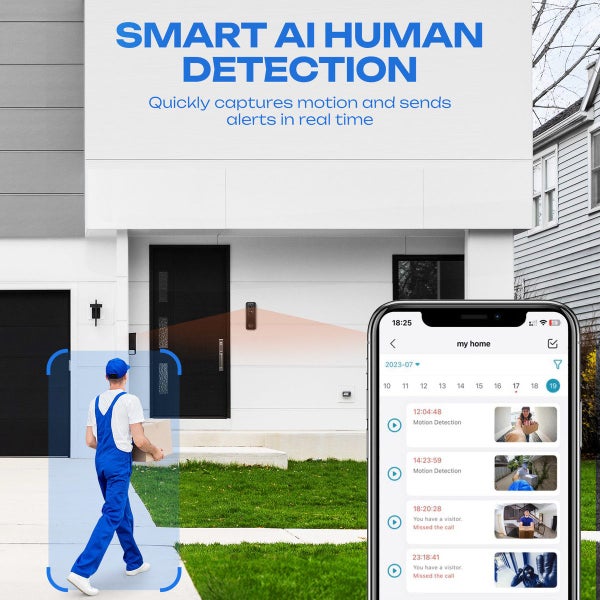 Smart Doorbell Camera Wireless Video WiFi Security Door Bell 2K HD Motion Sensor Carousel 2