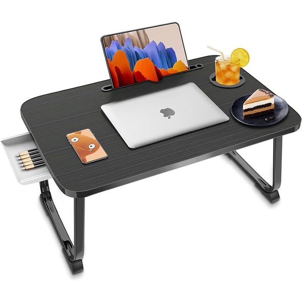 STORFEX Portable Laptop Table with Cupholder and Drawer - Black Carousel 1