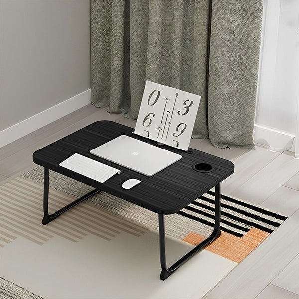 STORFEX Portable Laptop Table with Cupholder and Drawer - Black Carousel 5
