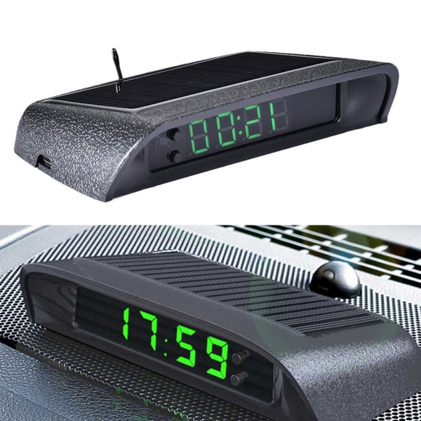 LED Digital Solar Powered Car Clock Thermometer Time Display With Night Light Carousel 1