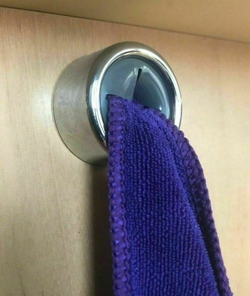 2X Push In Tea Towel Holder Grip Hook Chrome Self Adhesive Kitchen Cloth Clip Carousel 2