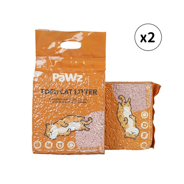 Pawz 2.5kg Tofu Cat Litter Clumping Flushable Fast Super Absorben Peach x2 Carousel 1