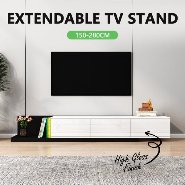TV Unit Stand Cabinet Extendable Entertainment Console Side Table Black White Carousel 1