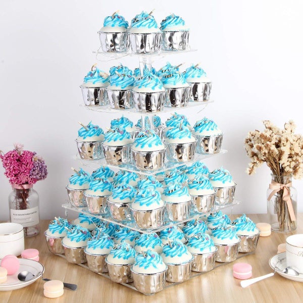 5 Tier Cupcake Holder Display Tower Stand with LED Light String Carousel 9