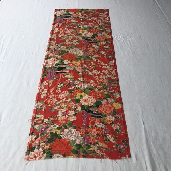 Vintage Japanese Silk Old Kimono Panel Floral Fabric Piece Carousel 2