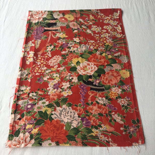 Vintage Japanese Silk Old Kimono Panel Floral Fabric Piece Carousel 20
