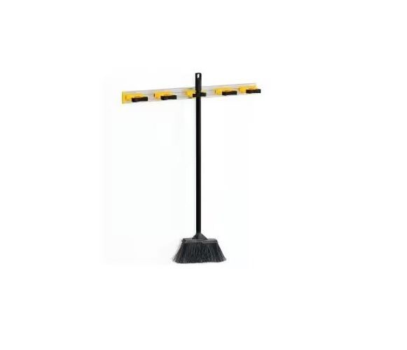 Aluminium and Plastic Broom Mop Rack Adjustable Grey Black Yellow Carousel 1