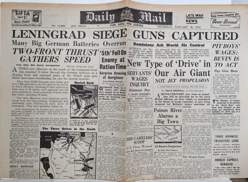OLD WARTIME NEWSPAPER: Daily Mail, Thursday 20th January 1944 Carousel 1