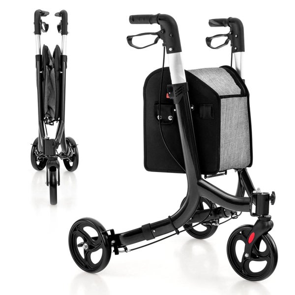 3 Wheel Rollator Walker Folding Aluminum Rolling Walker w/ Zippered Storage Bag Carousel 1