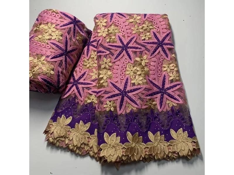 African Lace Fabric With Stones African Embroidery Guipure For Nigerian Net Carousel 1