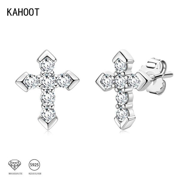 925 Sterling Silver Moissanite Arrow Cross Earrings Trend Fashion Hip-Hop Eur... Carousel 2