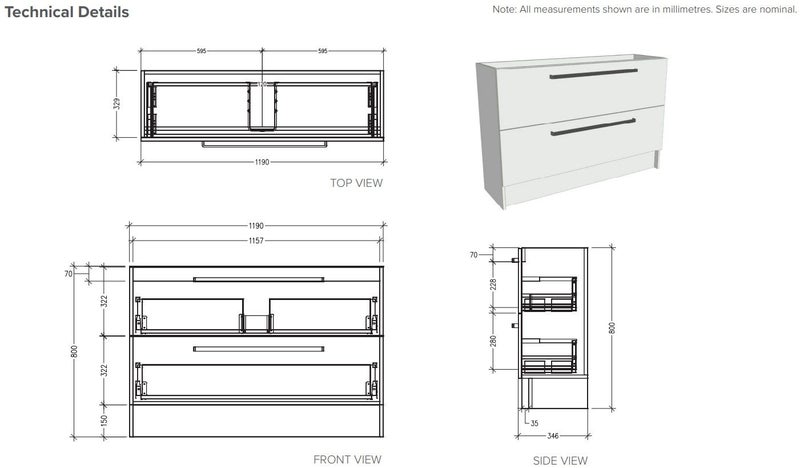 1200 Frank Slim 2 Draw Floorstanding with Single Basin in Matte White Vanity Carousel 4