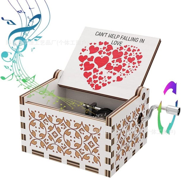 Cant help fall in love Music Box Hand Crank Carved Wooden Musical Box Carousel 1