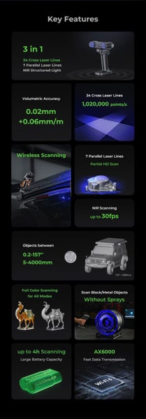Creality RaptorX 3D Scanner Combo- Wireless Hybrid Blue Laser NIR Scanner Carousel 2