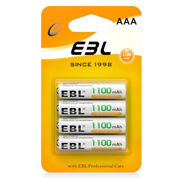 EBL 4 Pack Rechargeable AAA Batteries 1100mAh 1.2V Ni-MH Triple A Battery NiMH Carousel 1