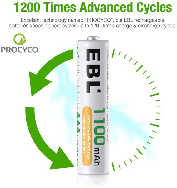EBL 4 Pack Rechargeable AAA Batteries 1100mAh 1.2V Ni-MH Triple A Battery NiMH Carousel 2
