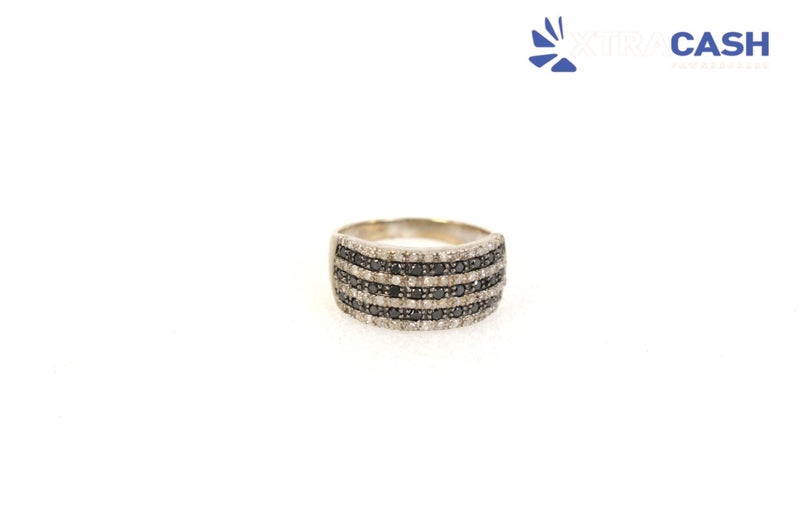 Sterling Silver, Diamond And Black Diamond Cluster Dress Ring Carousel 1
