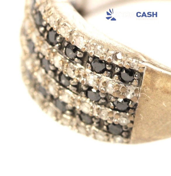 Sterling Silver, Diamond And Black Diamond Cluster Dress Ring Carousel 2