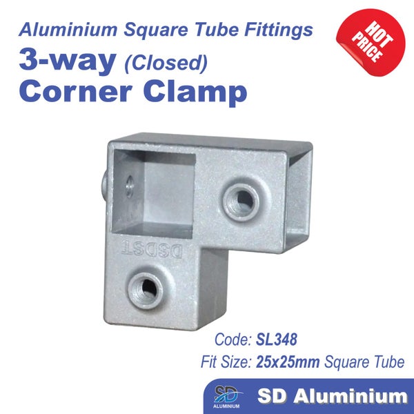 Aluminium Key Clamp - 3-way Closed Corner Clamp - For 25 & 30mm Square Hollow Carousel 1
