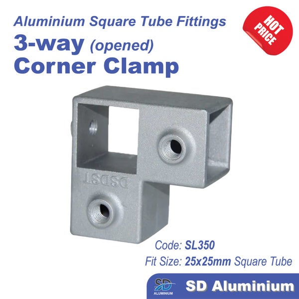 Aluminium Key Clamp - 3-way Open Corner Clamp - For 25&30mm Square Hollow Carousel 1