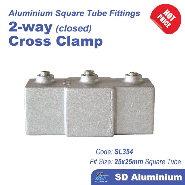 Aluminium Key Clamp - 2-way Closed Cross Clamp - For 25&30mm Square Hollow Carousel 1