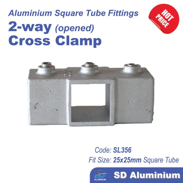 Aluminium Key Clamp - 2-way Open Cross Clamp - For 25&30mm Square Hollow Carousel 1
