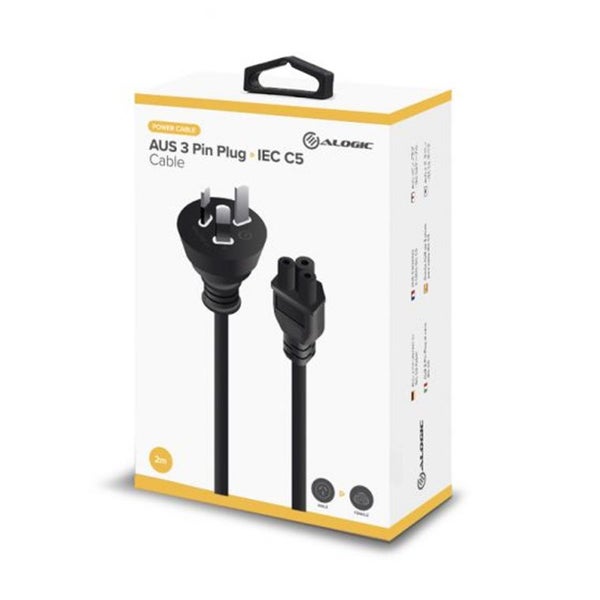 Alogic MF-AUS3PC5-02RBLK AUS 3-Pin to IEC C5 Cable - 2m Clover Shaped - Retail Carousel 2