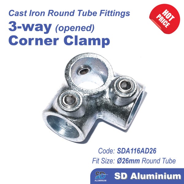 Cast Iron Key Clamp - 3-way Corner Clamp - Range of Compatible Tube Sizes Carousel 1
