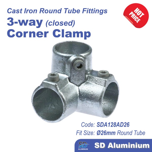 Cast Iron Key Clamp - 3-way Closed Corner Clamp - Range of Compatible Tube Sizes Carousel 1